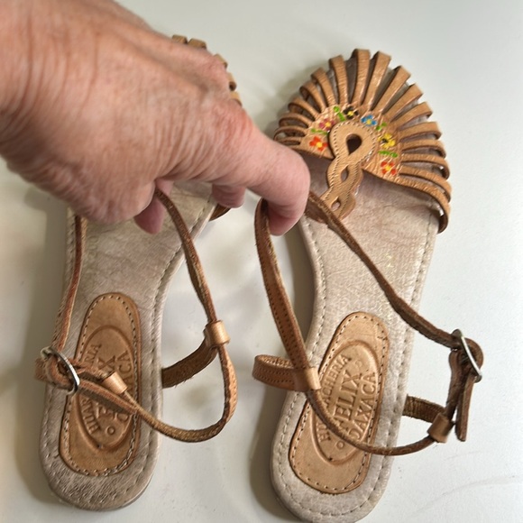 HUARACHERIA FELEX DAXACA LEATHER SING BACK MEXICAN  FLORAL SANDAL SZ 24 61/2 7 - Picture 7 of 13